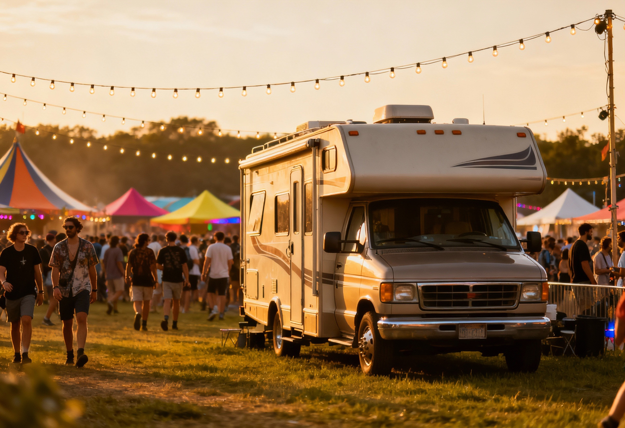 rv parked in the middle of fairgrounds