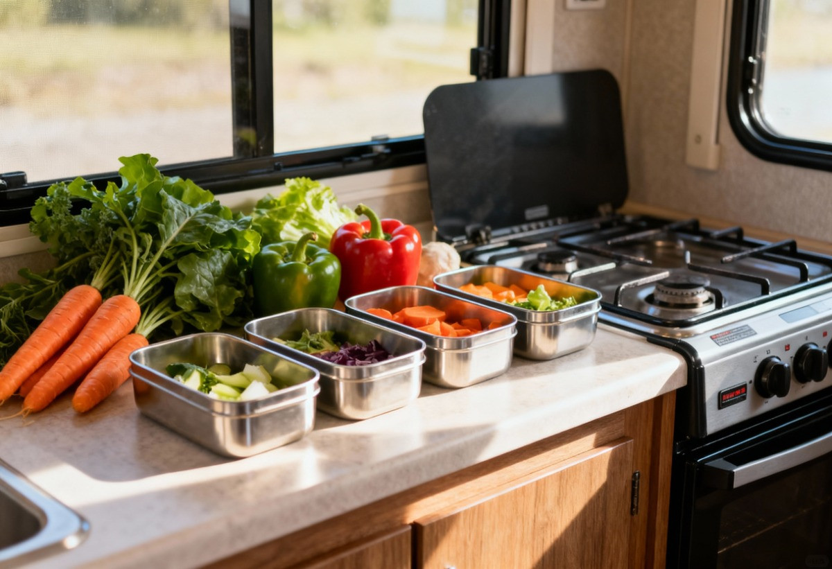 vegetables laying on rv countertop