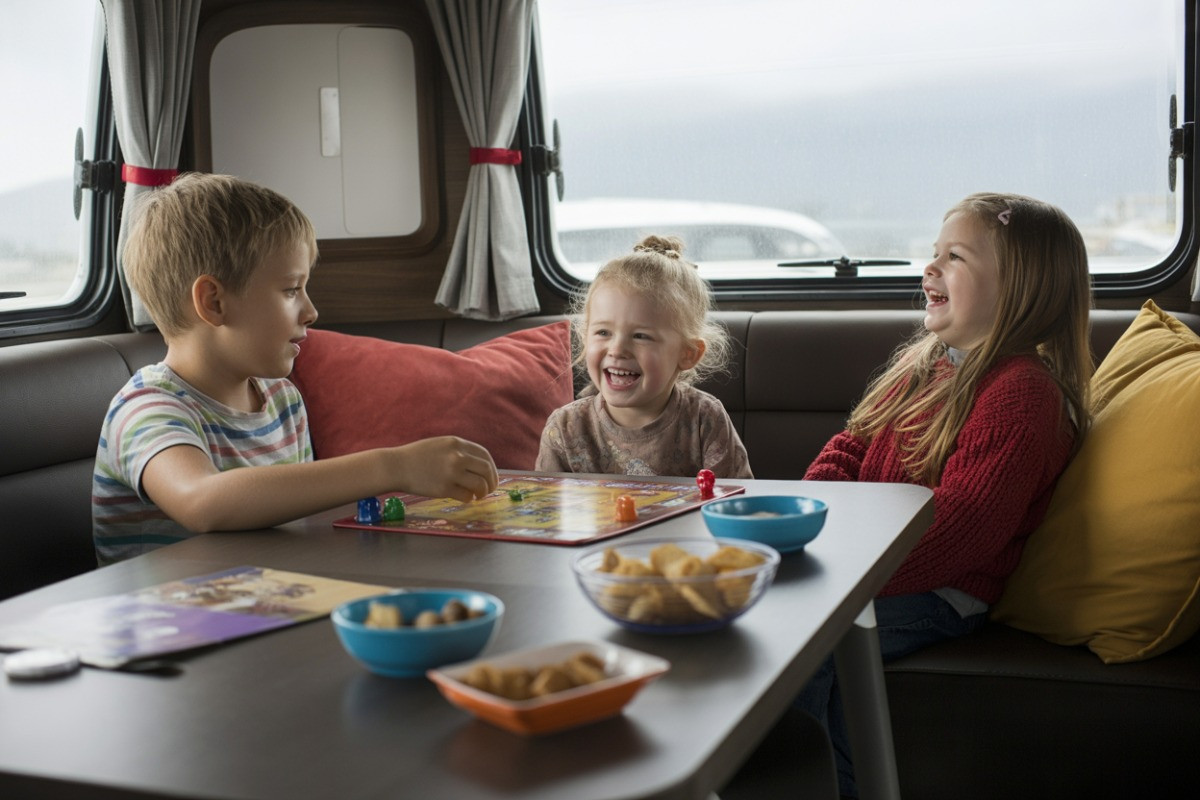 Kids in motorhome playing board game