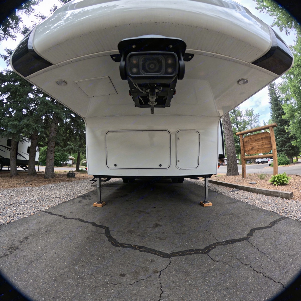 Backside of Travel trailer with rearview camera