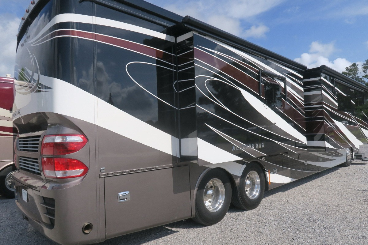 Tiffin RV sitting in a lot waiting to be viewed and purchased